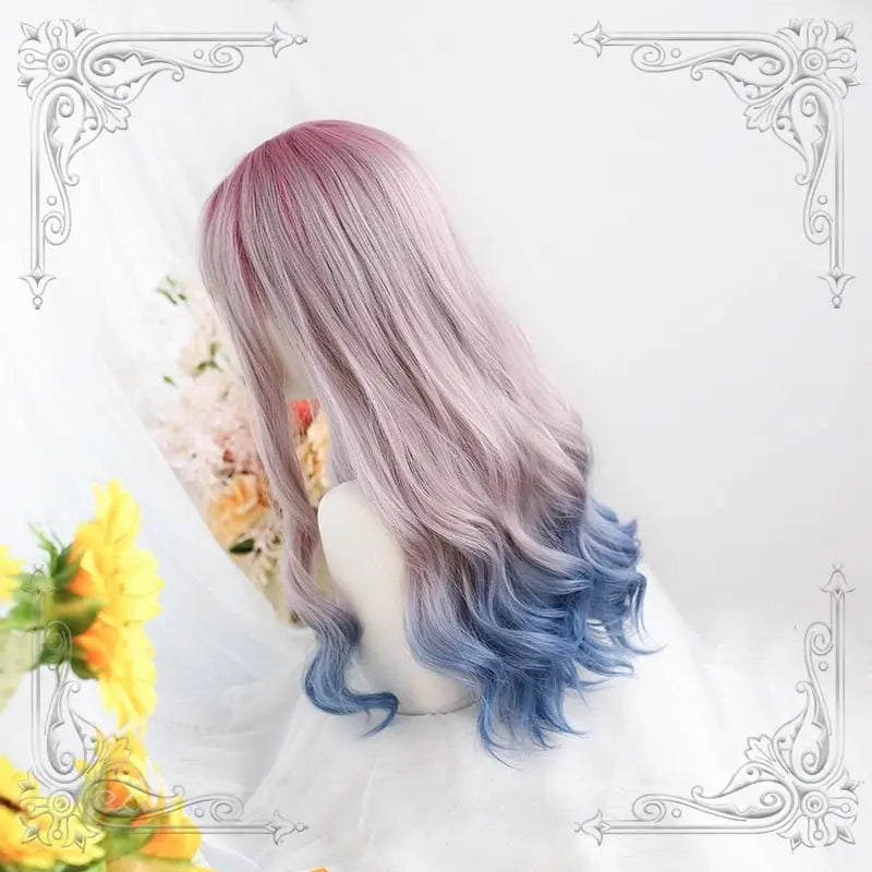 Lolita Pink Blue Gradient Long Curly Wig MK15518