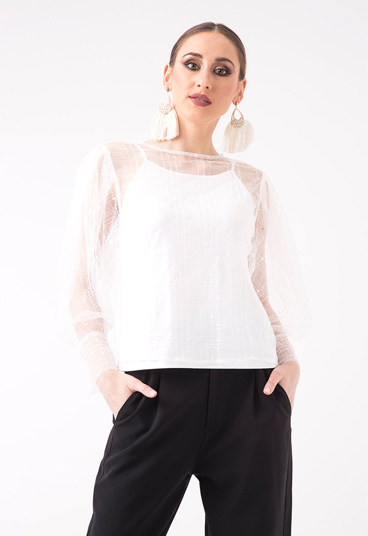 Long Sleeve Tulle Blouse