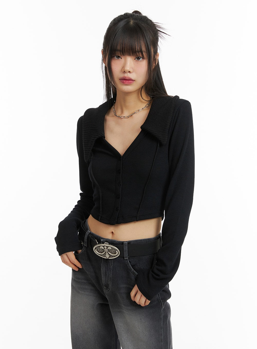 Low V-Neck Button Cardigan CJ415