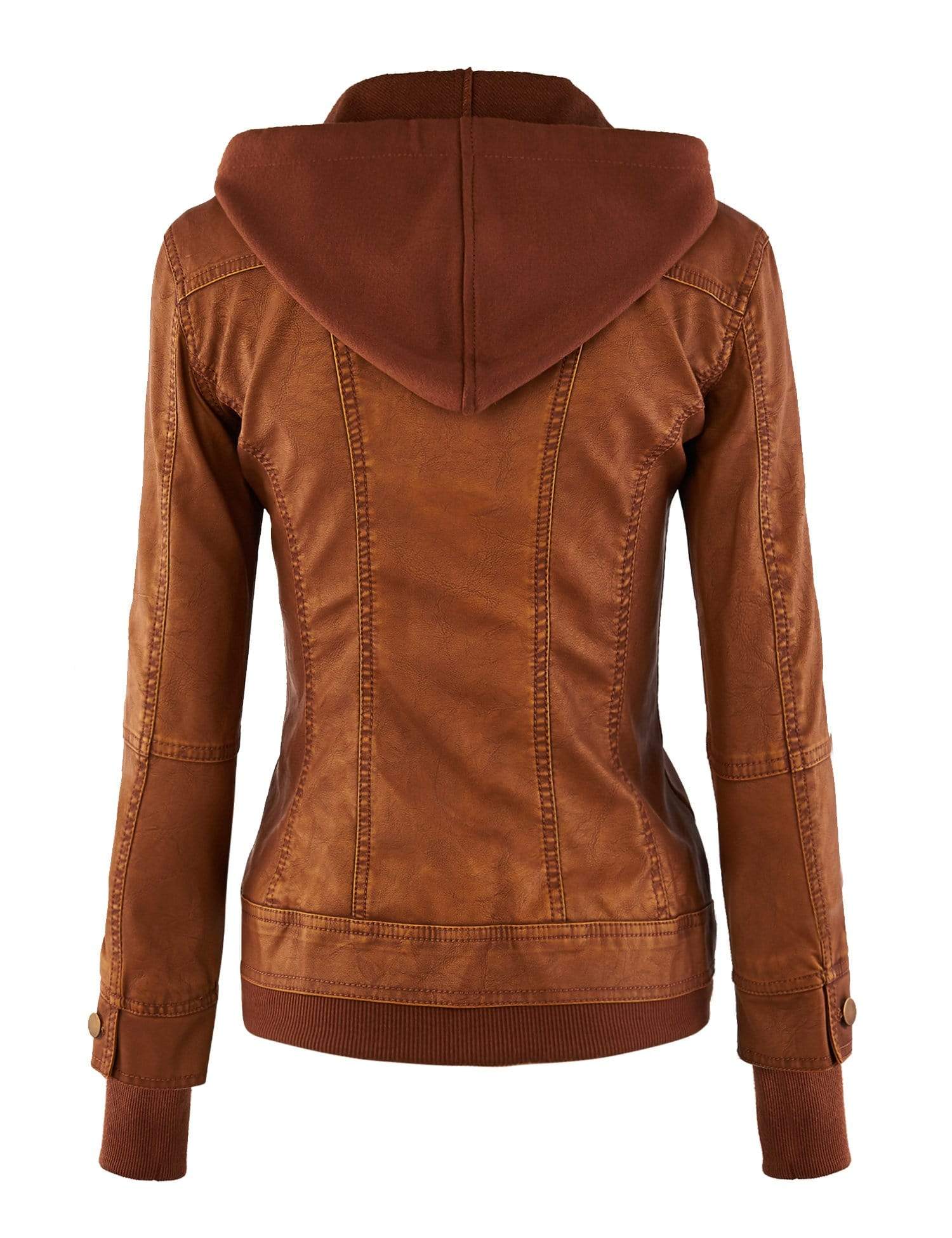 Made By Johnny MBJ Womens Faux Leather Motorcycle Jacket with Hoodie