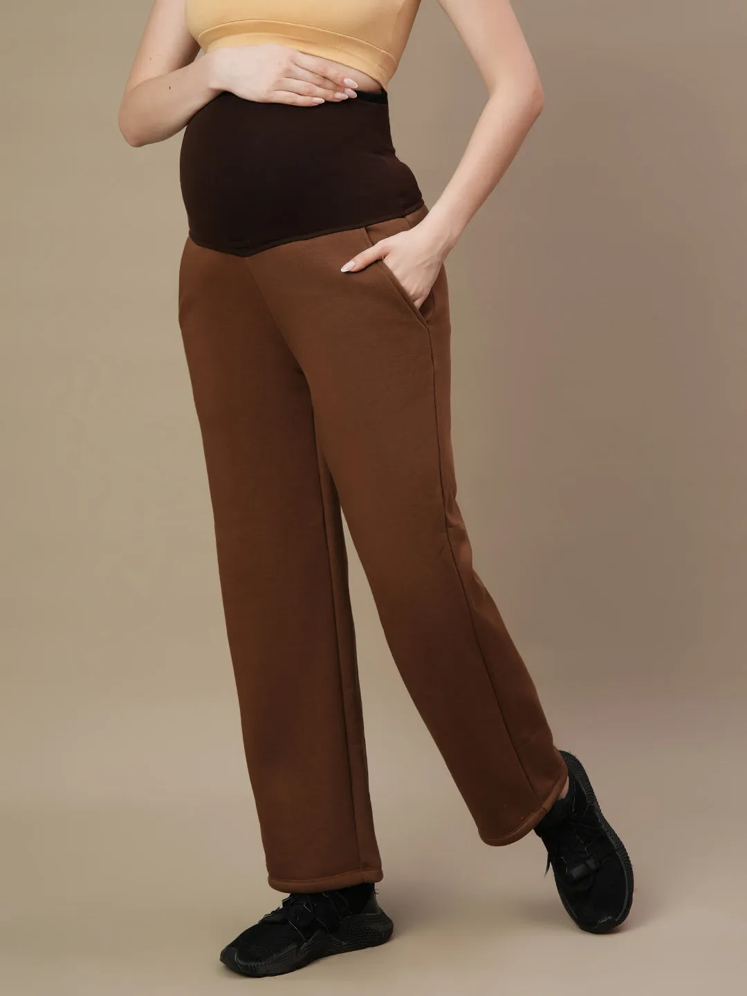 Maternity Fleece Wide-leg Pants- Winter