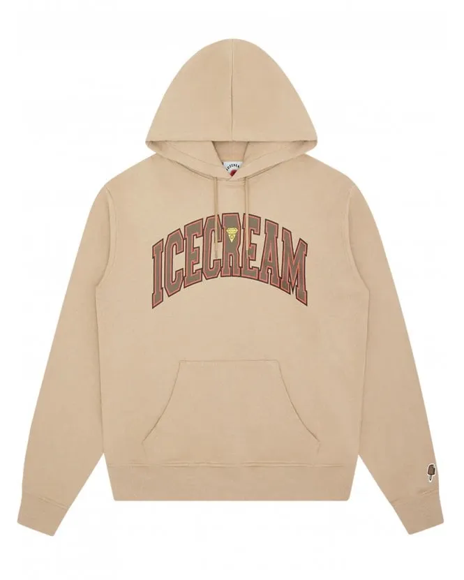 Mens College Logo Hoodie, Light Brown Sweatshirt