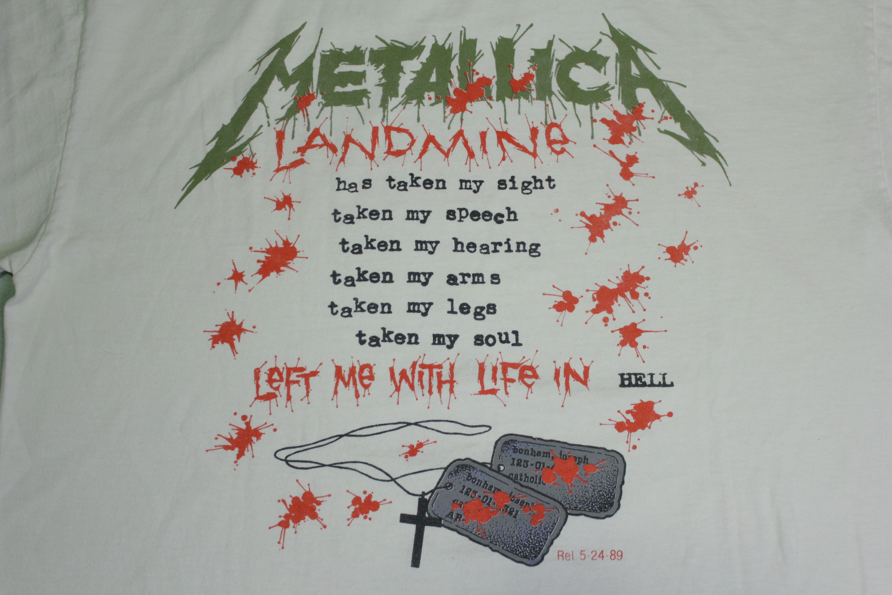 Metallica One 1989 Landmine Joseph Bonham Vintage 80's Brockum Pushead T-Shirt