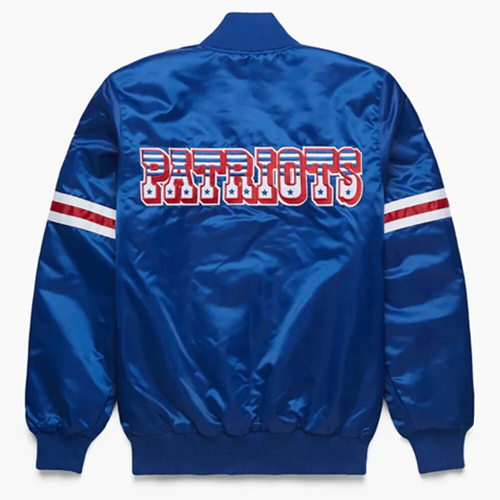 NFL New England Patriots Vintage 80s Blue Satin Bomber Baseball Varsity Jacket