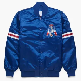 NFL New England Patriots Vintage 80s Blue Satin Bomber Baseball Varsity Jacket