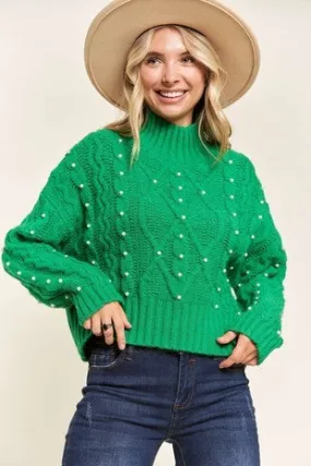 Noel Green Pearl Accent Sweater