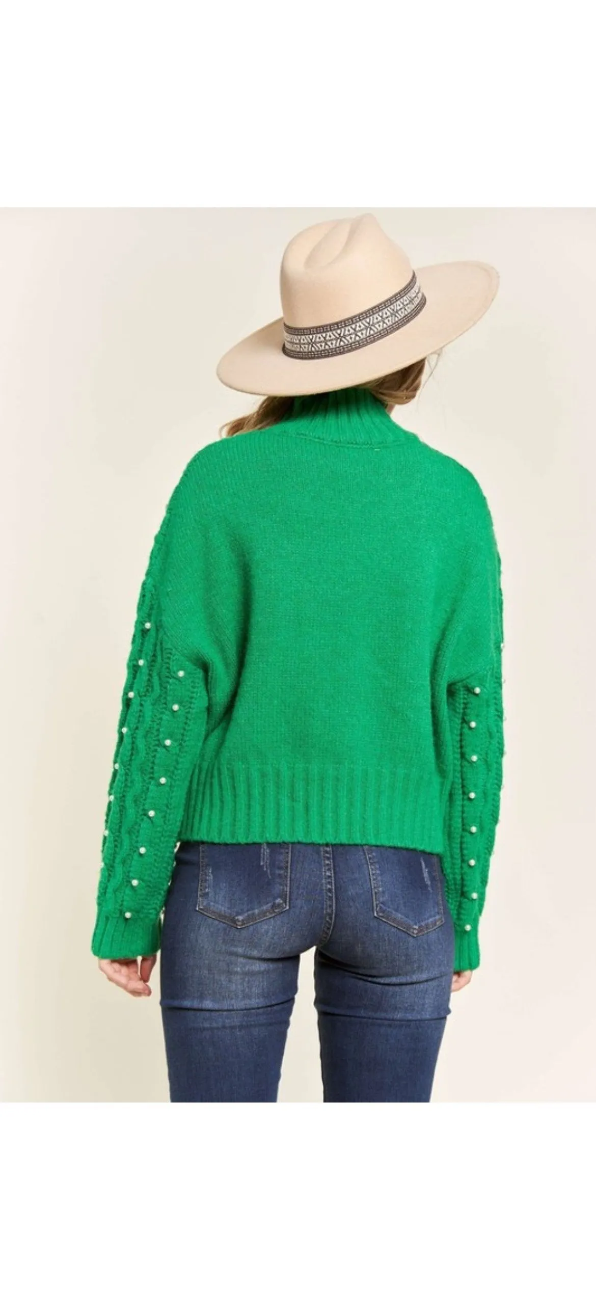 Noel Green Pearl Accent Sweater