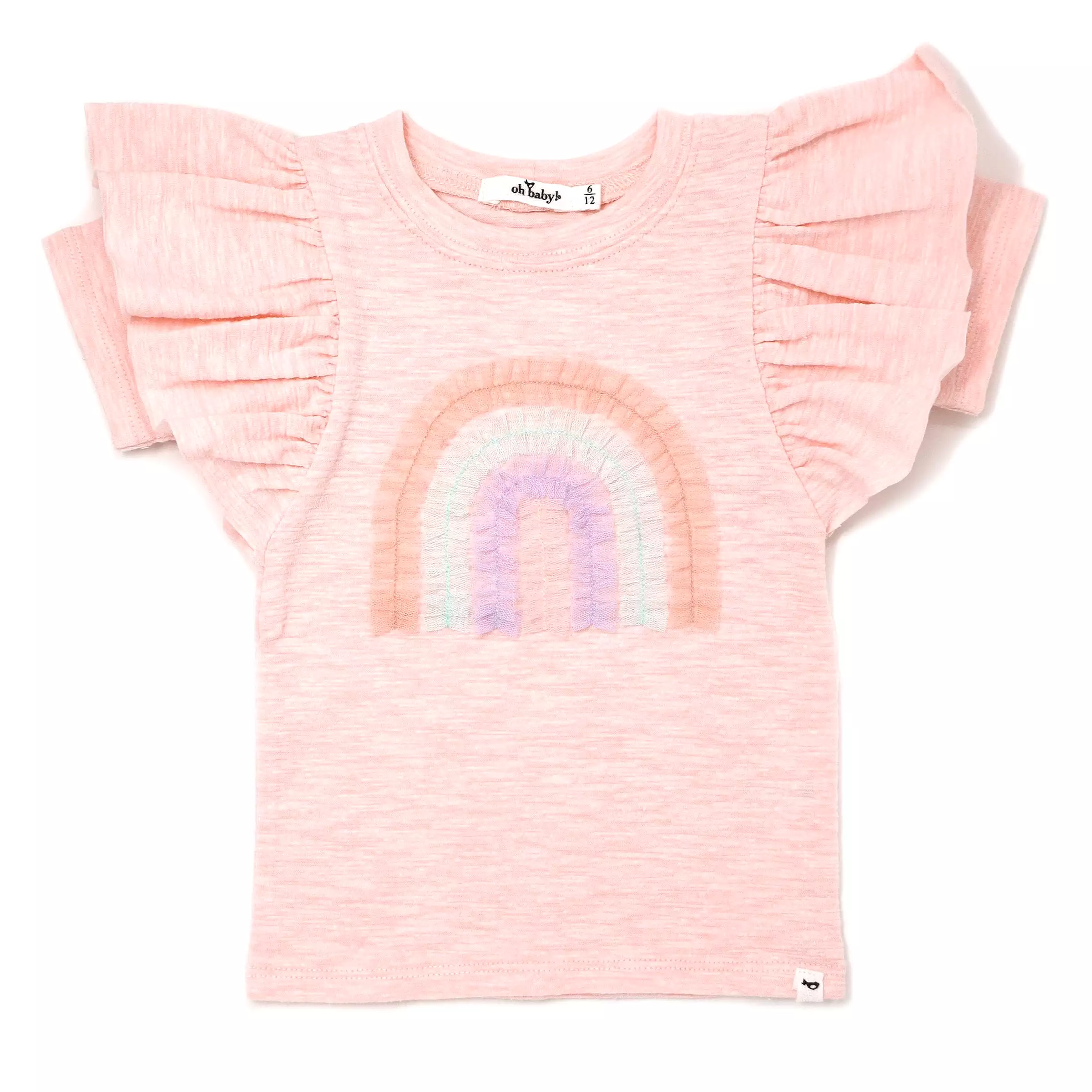 oh baby! Butterfly Short Sleeve Cotton Tee - Tulle Rainbow - Pale Pink Heather