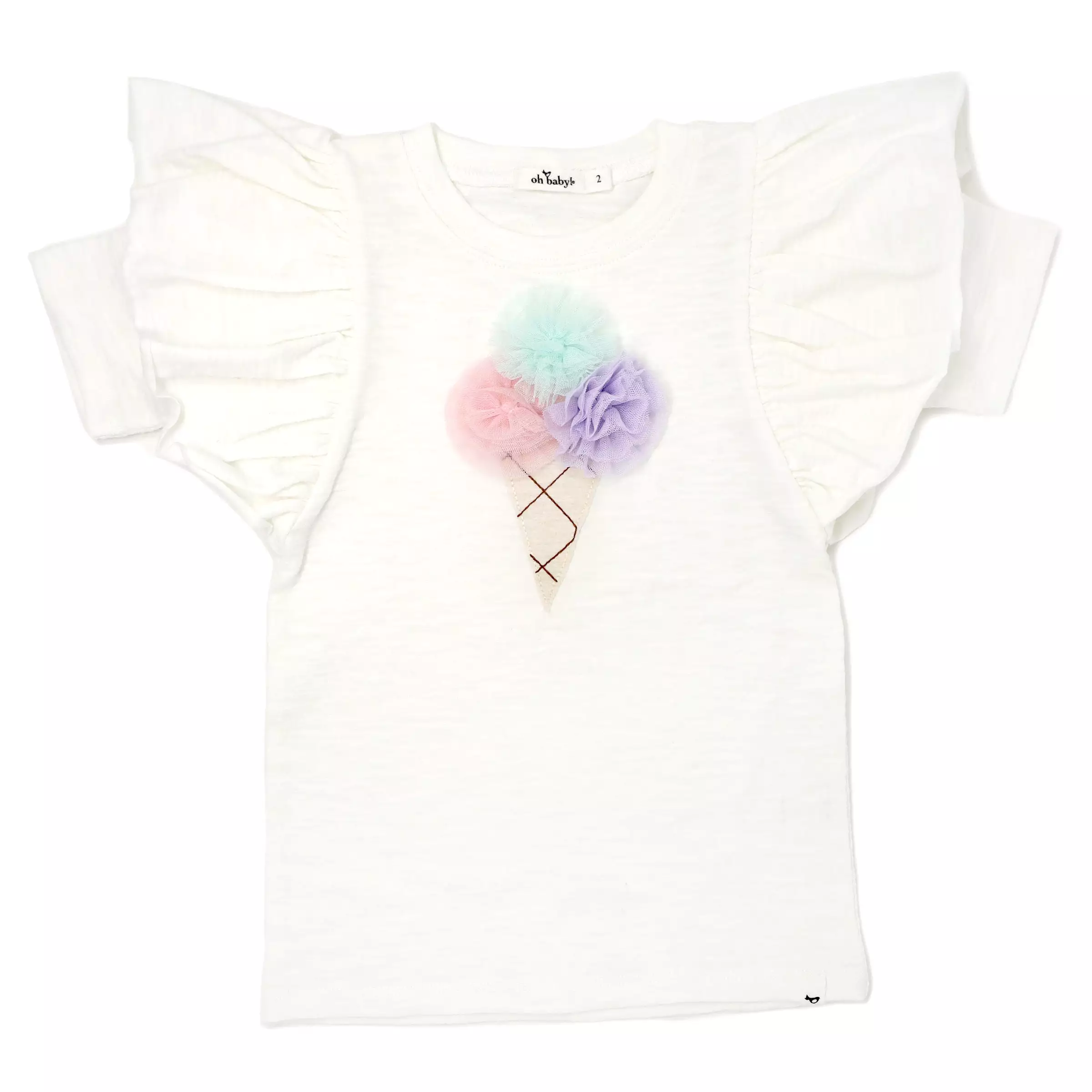 oh baby! Butterfly Sleeve Short Sleeve Tee - Tulle Ice Cream  - Oyster Heather