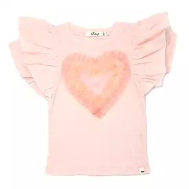 oh baby! Cotton Slub Butterfly Short Sleeve Tee - Tulle Heart Applique - Pale Pink