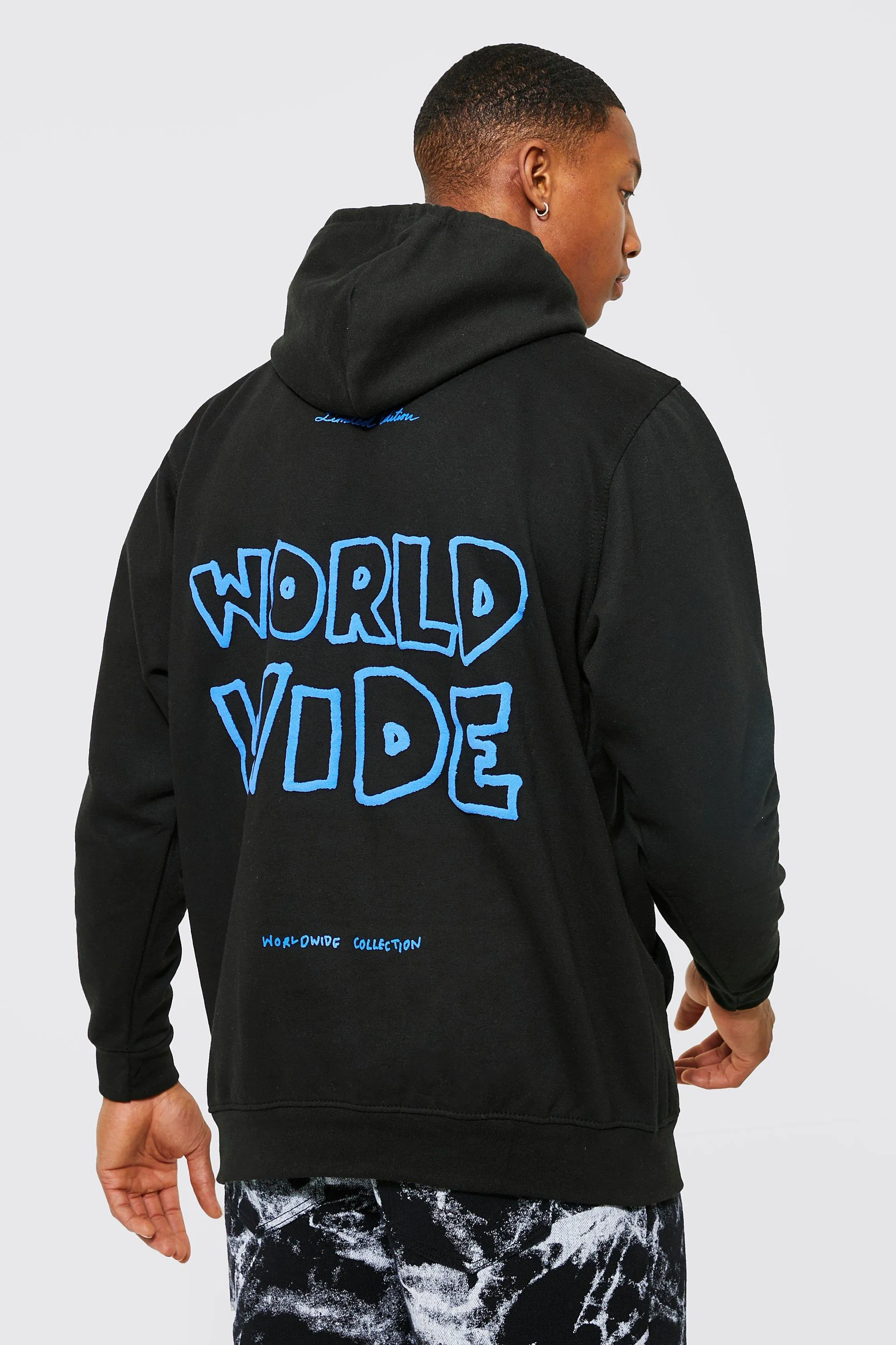 Oversized Worldwide Back Puff Print Hoodie | boohooMAN UK