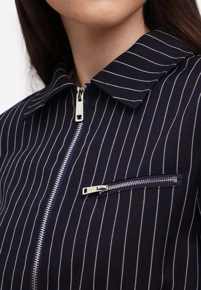 OXGN Pinstriped Trucker Jacket