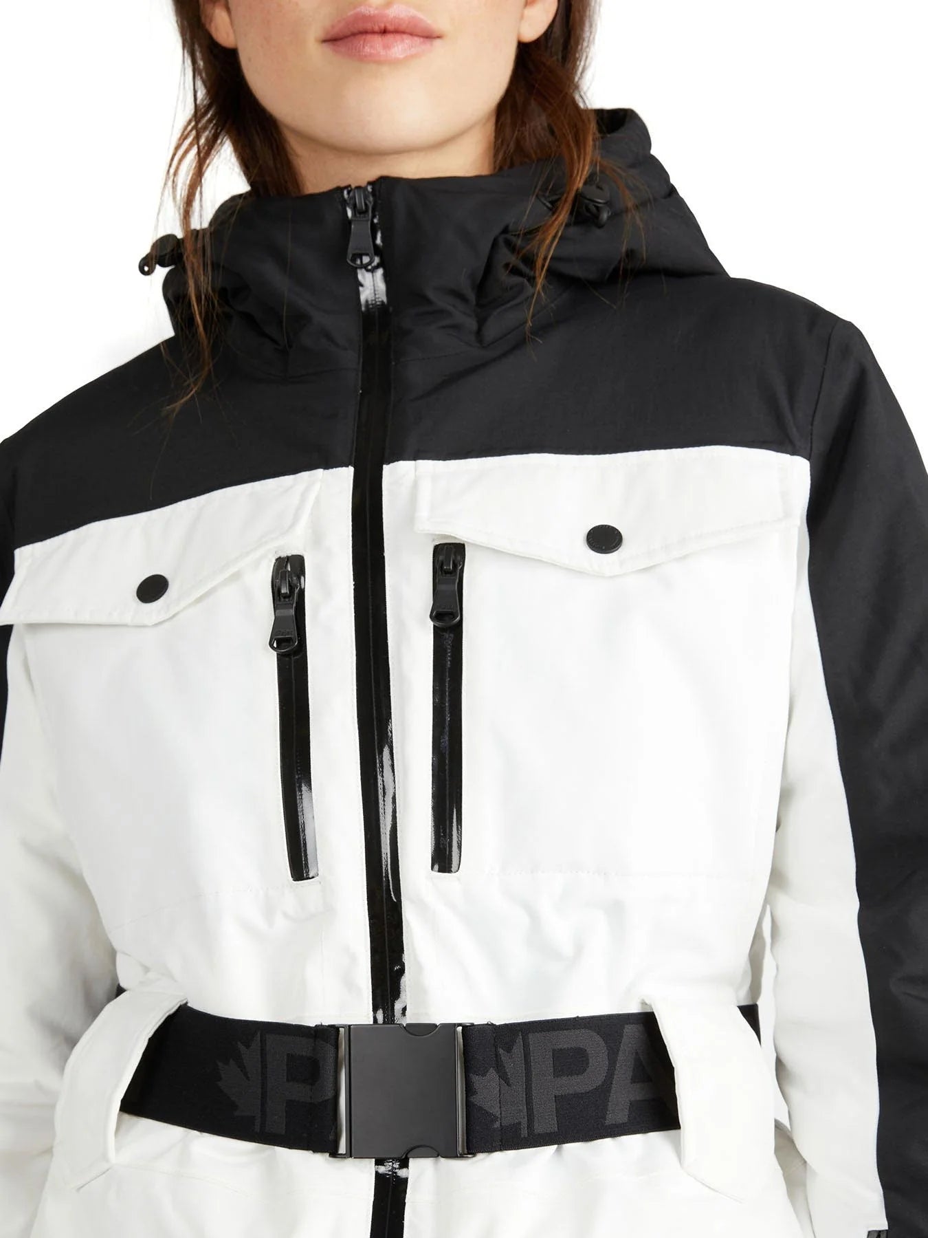 Pajar Womens Gabbi Belted Ski Jacket with Fixed Hood - WHITE