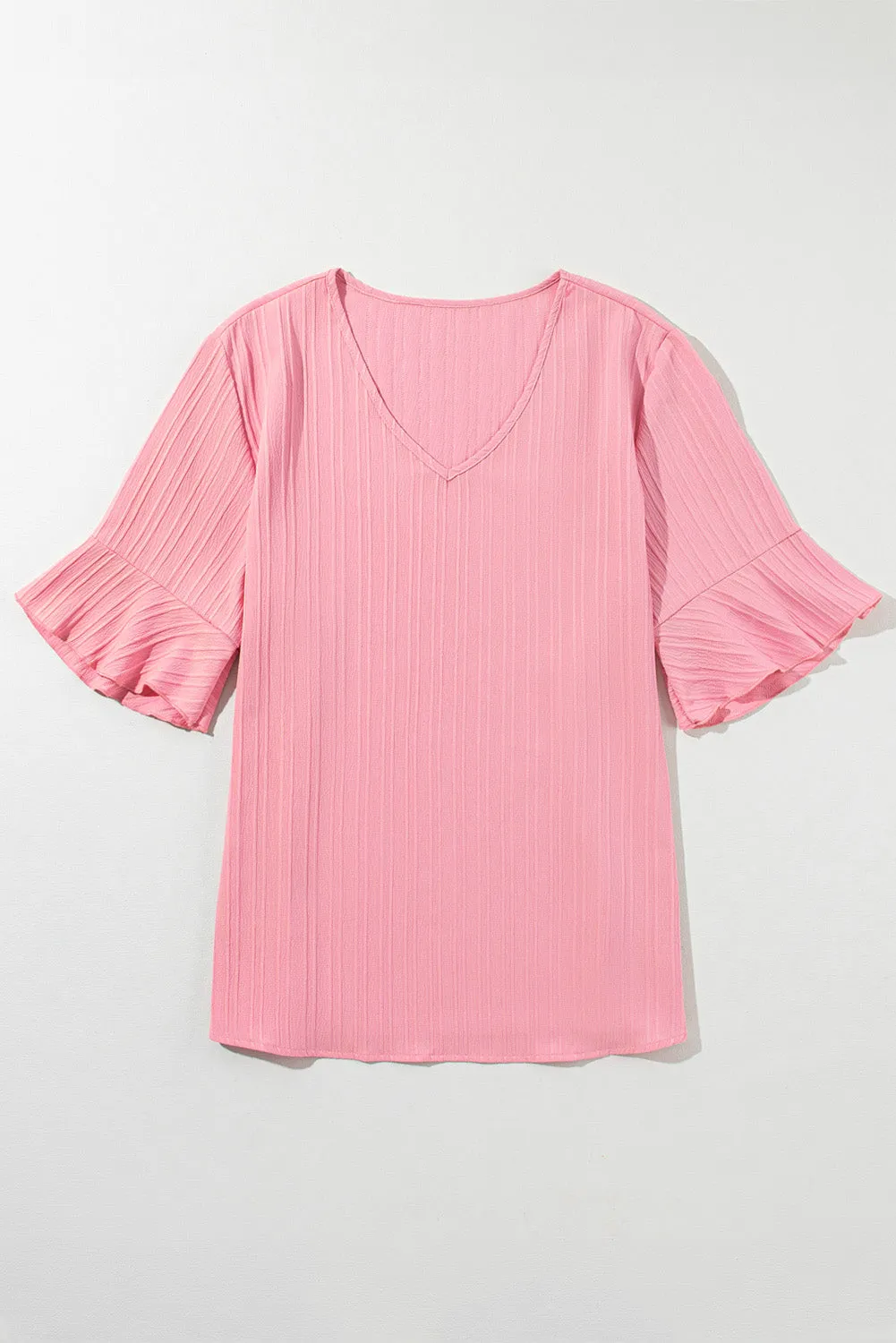 Peach Blossom Ruffled Half Sleeve V Neck Textured in CURY SIZE ONLY