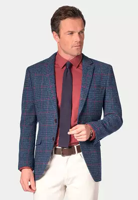 Perth Navy Houndstooth with Wine Overcheck Harris Tweed Jacket