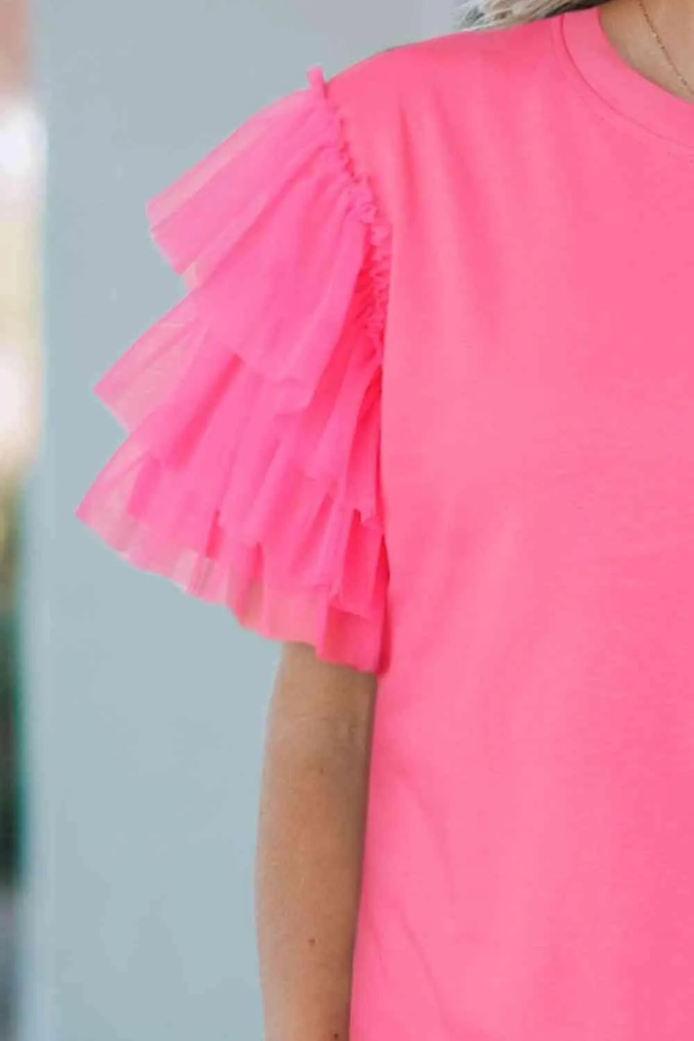 Pink Enchantment Layered Tulle Sleeve Tee