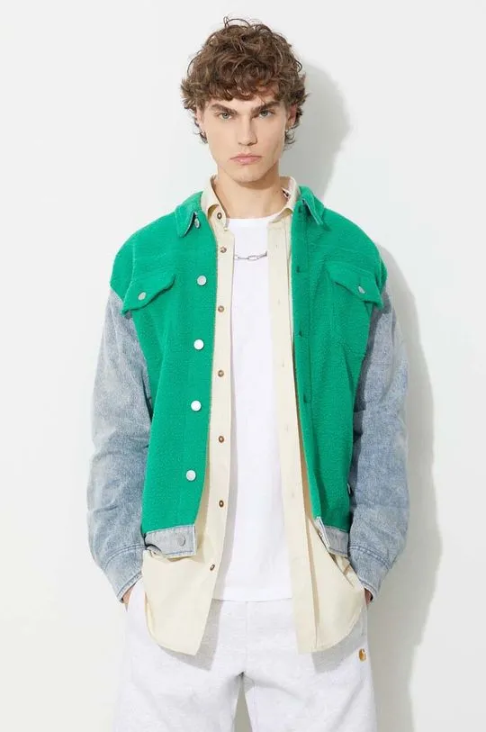 PLEASURES jacket Fried Trucker Jacket men's green color