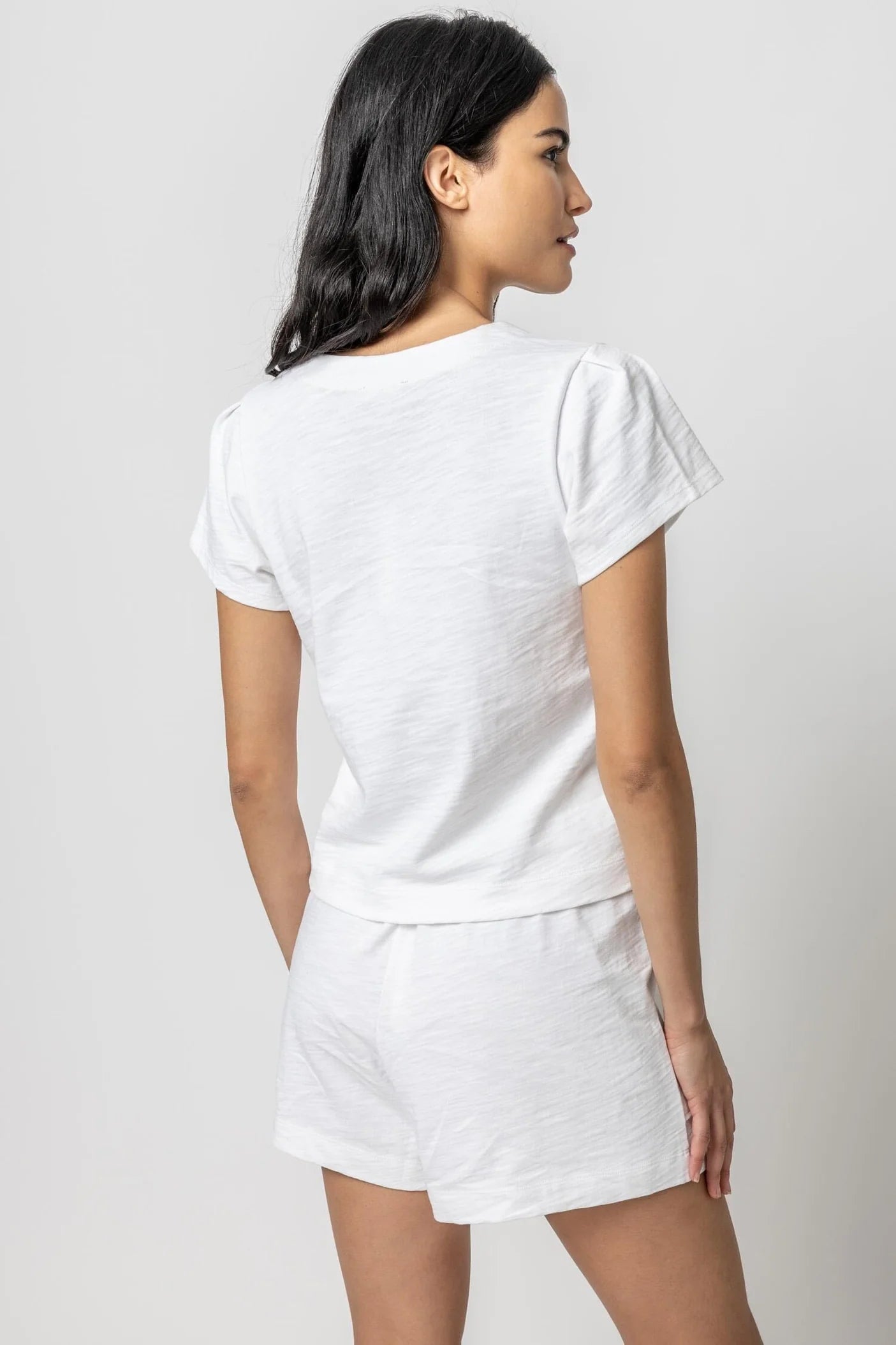 Pleated Cap Sleeve V-Neck