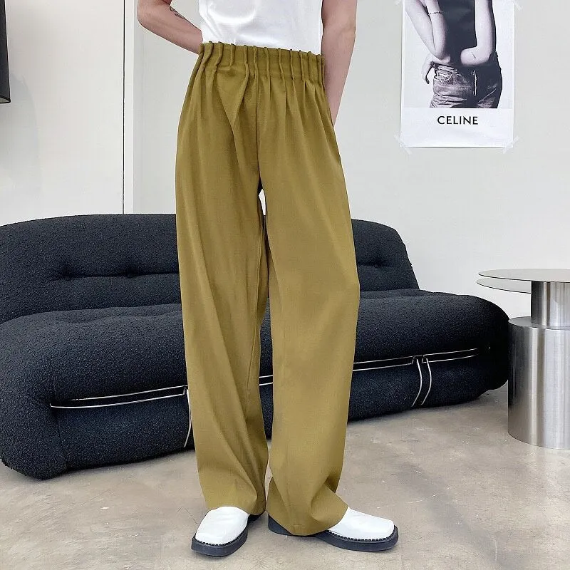 Pleated Waist Band Wide Leg Pants