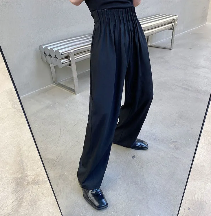 Pleated Waist Band Wide Leg Pants