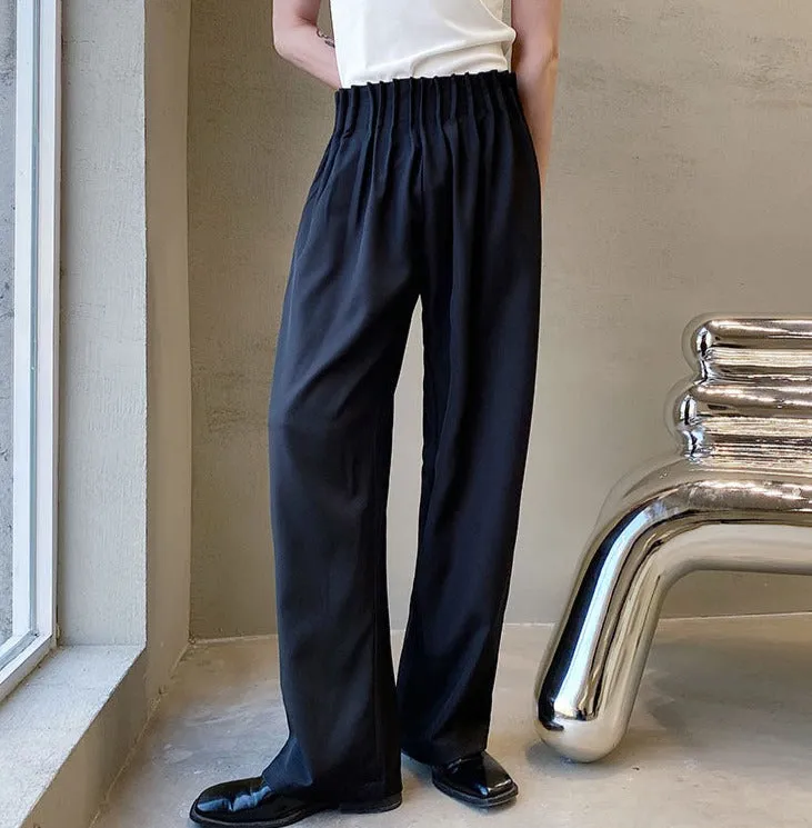 Pleated Waist Band Wide Leg Pants