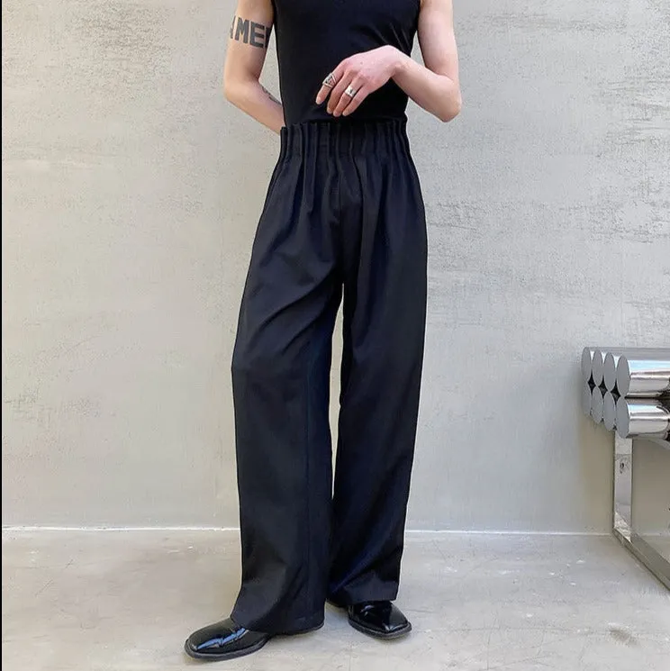 Pleated Waist Band Wide Leg Pants