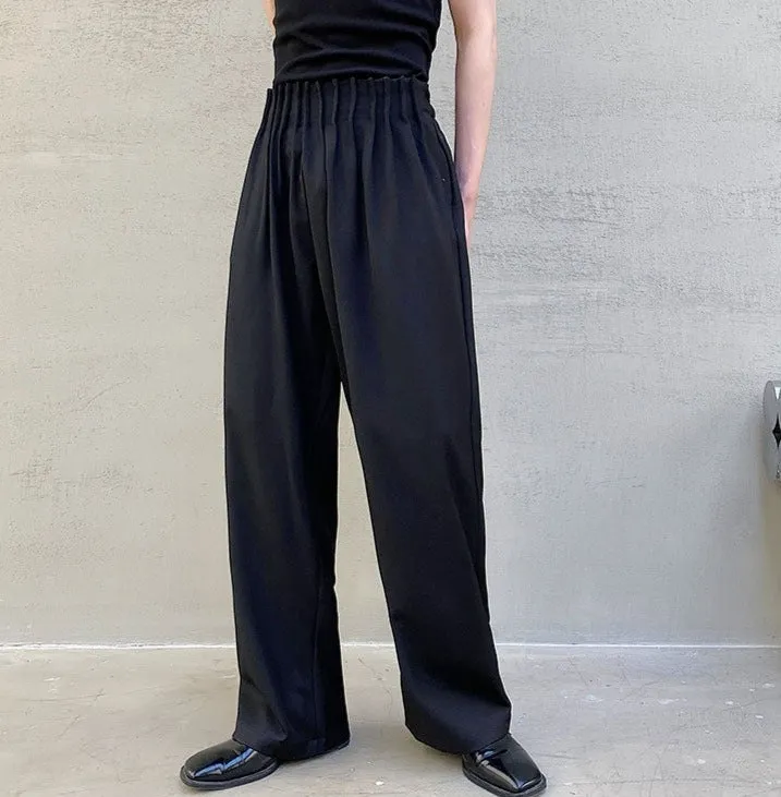 Pleated Waist Band Wide Leg Pants