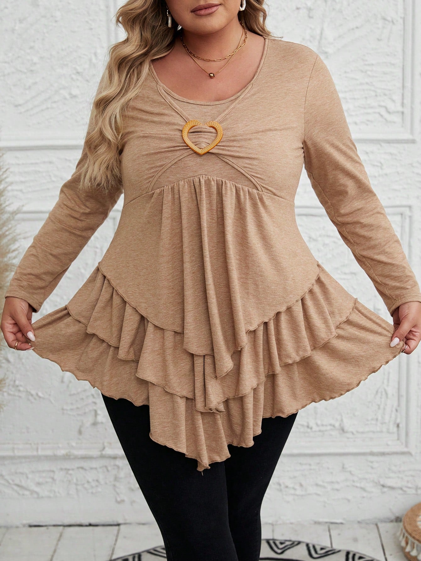 Plus Size Multi-layer Ruffled Hem T-shirt