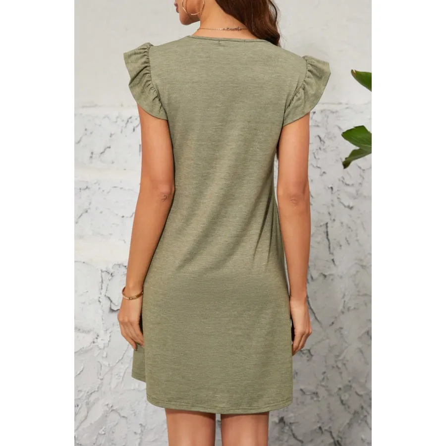 Pocketed Ruffled Cap Sleeve Mini Dress