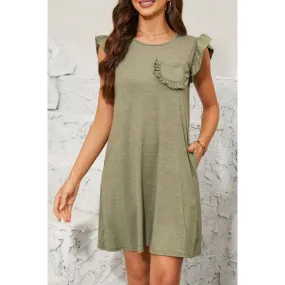 Pocketed Ruffled Cap Sleeve Mini Dress