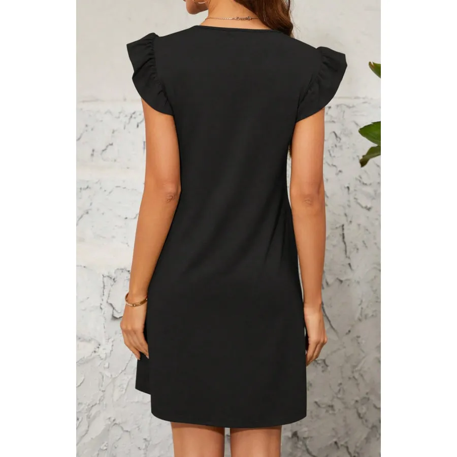 Pocketed Ruffled Cap Sleeve Mini Dress