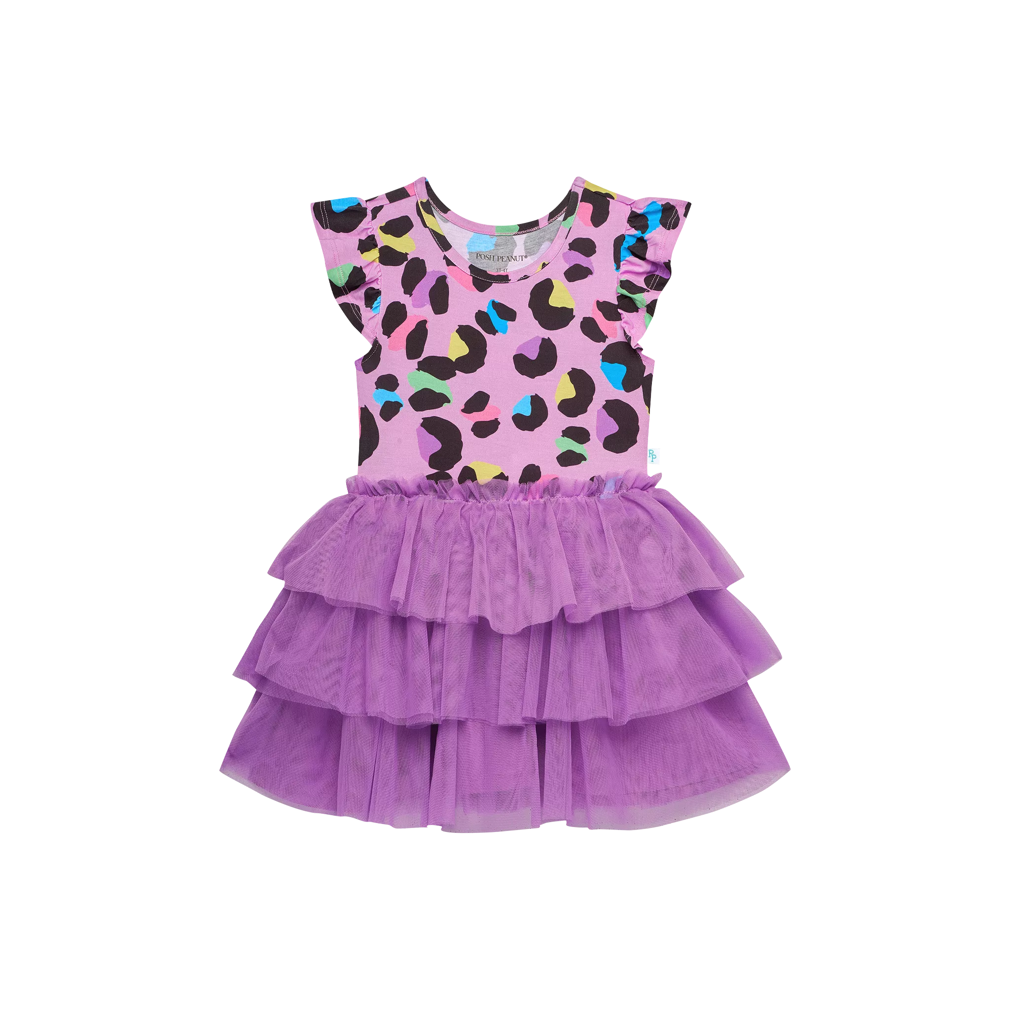 Posh Peanut Electric Leopard Ruffled Cap Sleeve Tulle Dress