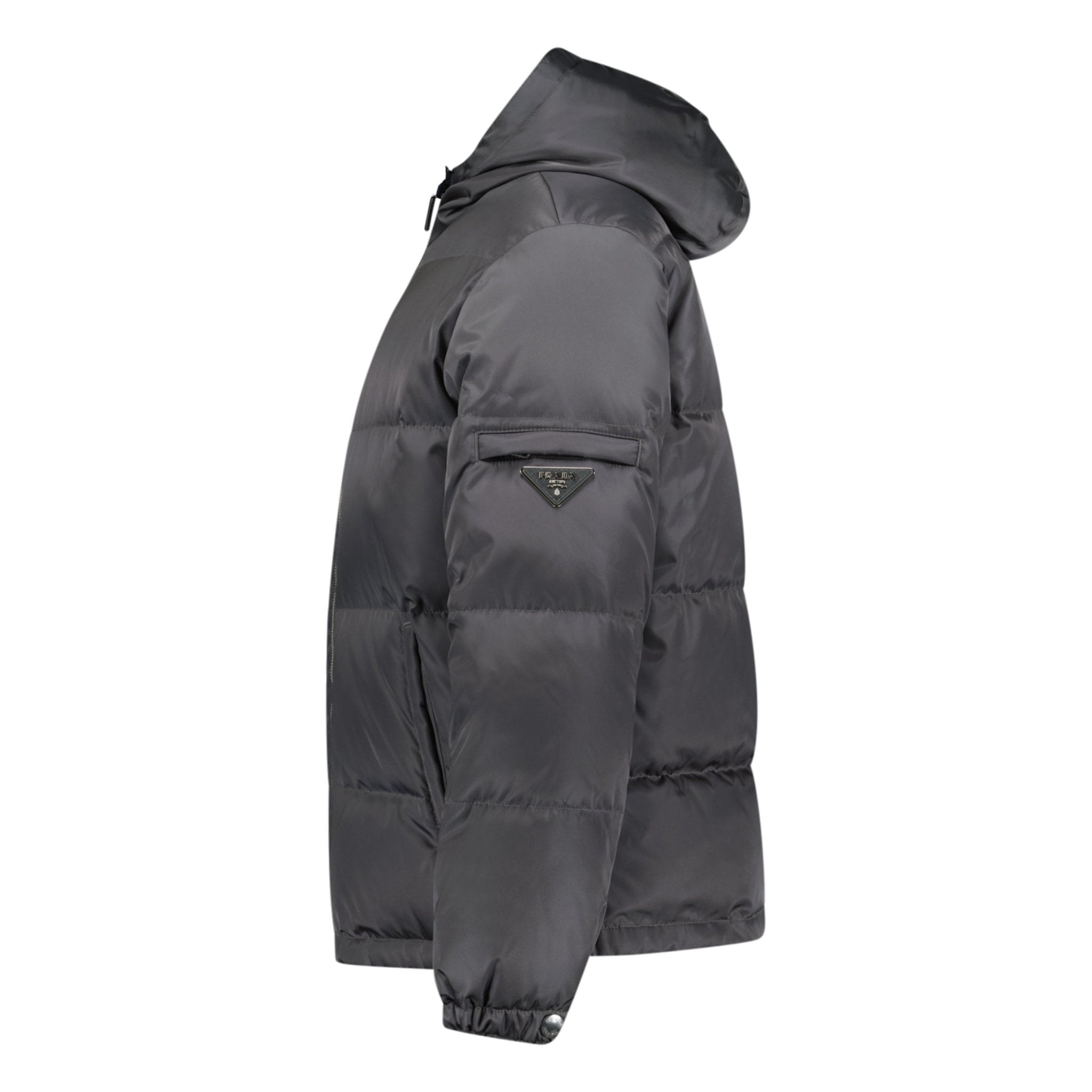 PRADA RE-NYLON HOODED DOWN JACKET GREY