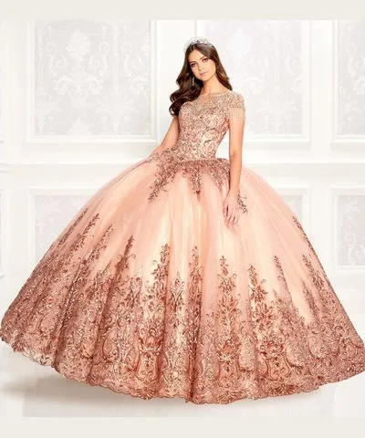 Princesa by Ariana Vara PR22026 - Short Sleeve Glitter Tulle Ball Gown