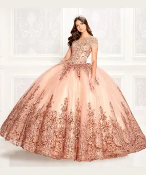 Princesa by Ariana Vara PR22026 - Short Sleeve Glitter Tulle Ball Gown