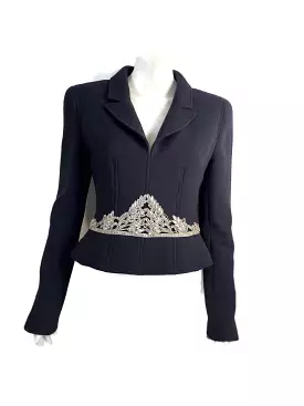 Rare Chanel 02A 2002 Fall Black Fitted Jacket with Crystal Embellishments FR 40 US 4/6