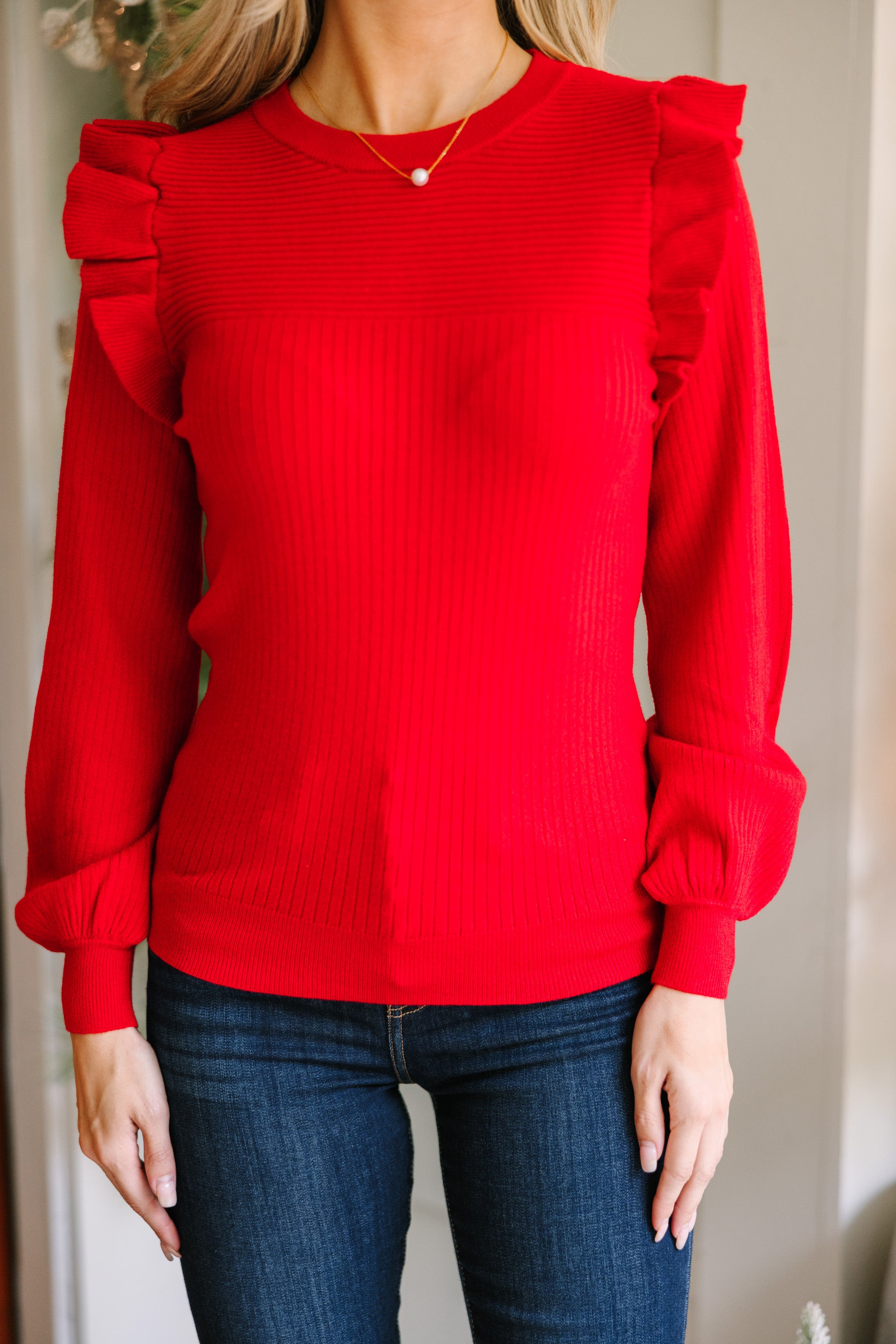 Reach Out Red Ruffled Sweater