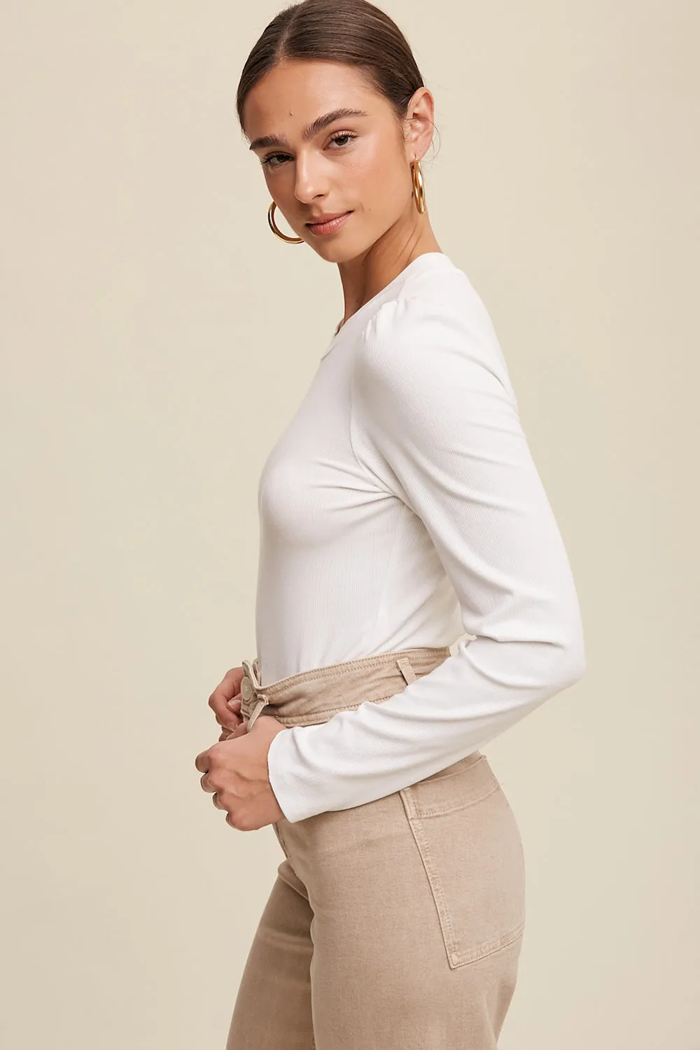 Rib Fitted Long Sleeve Knit Top