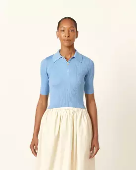 Rib Knit Polo in Light Blue