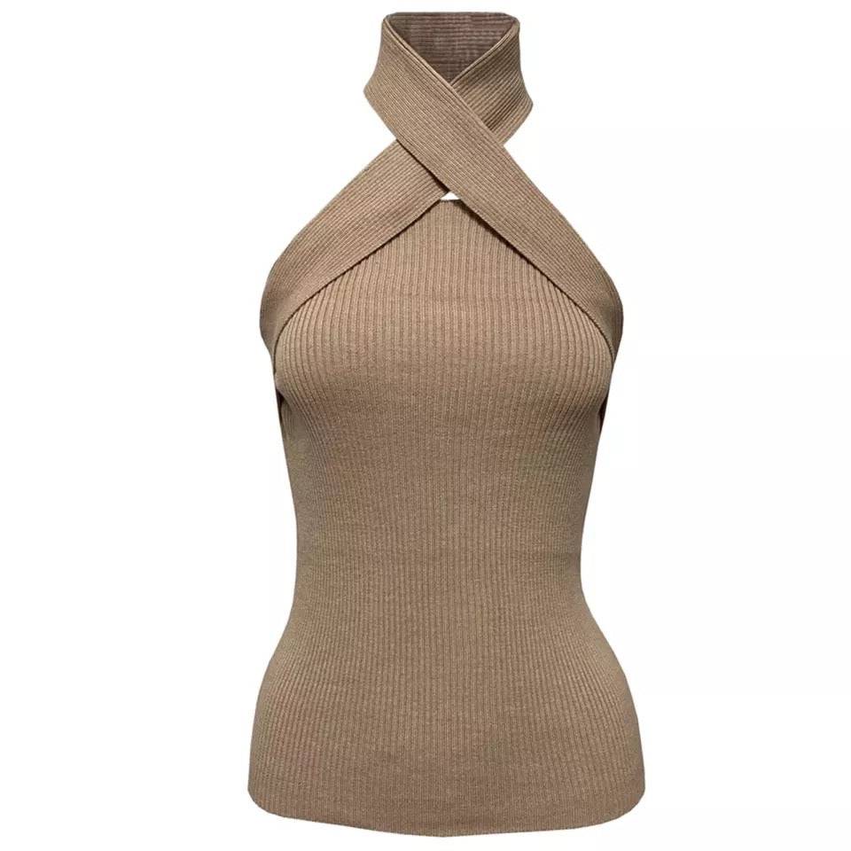 Ribbed Knit Halter Neck Sweater