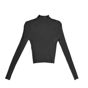 Ribbed Mock Neck Sweater - Black