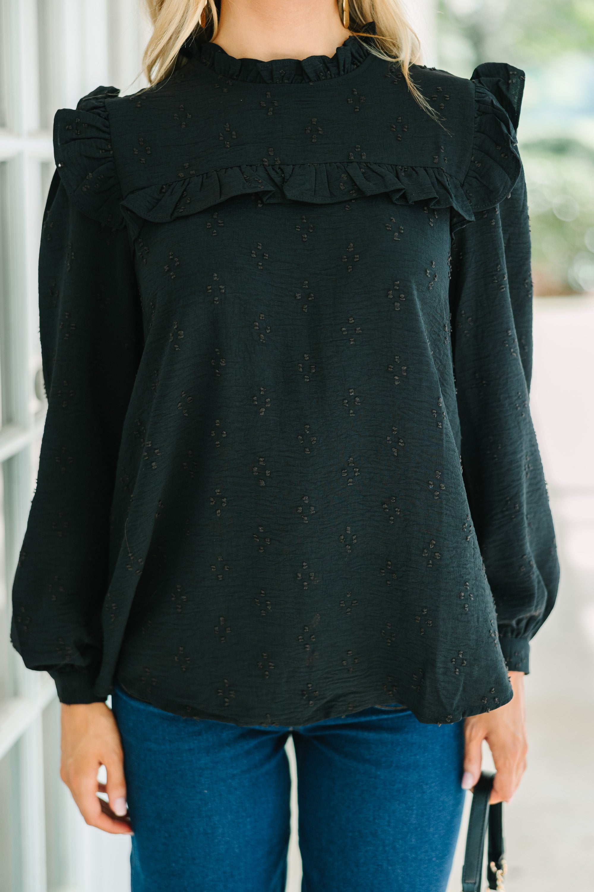 Romantic History Black Ruffled Blouse