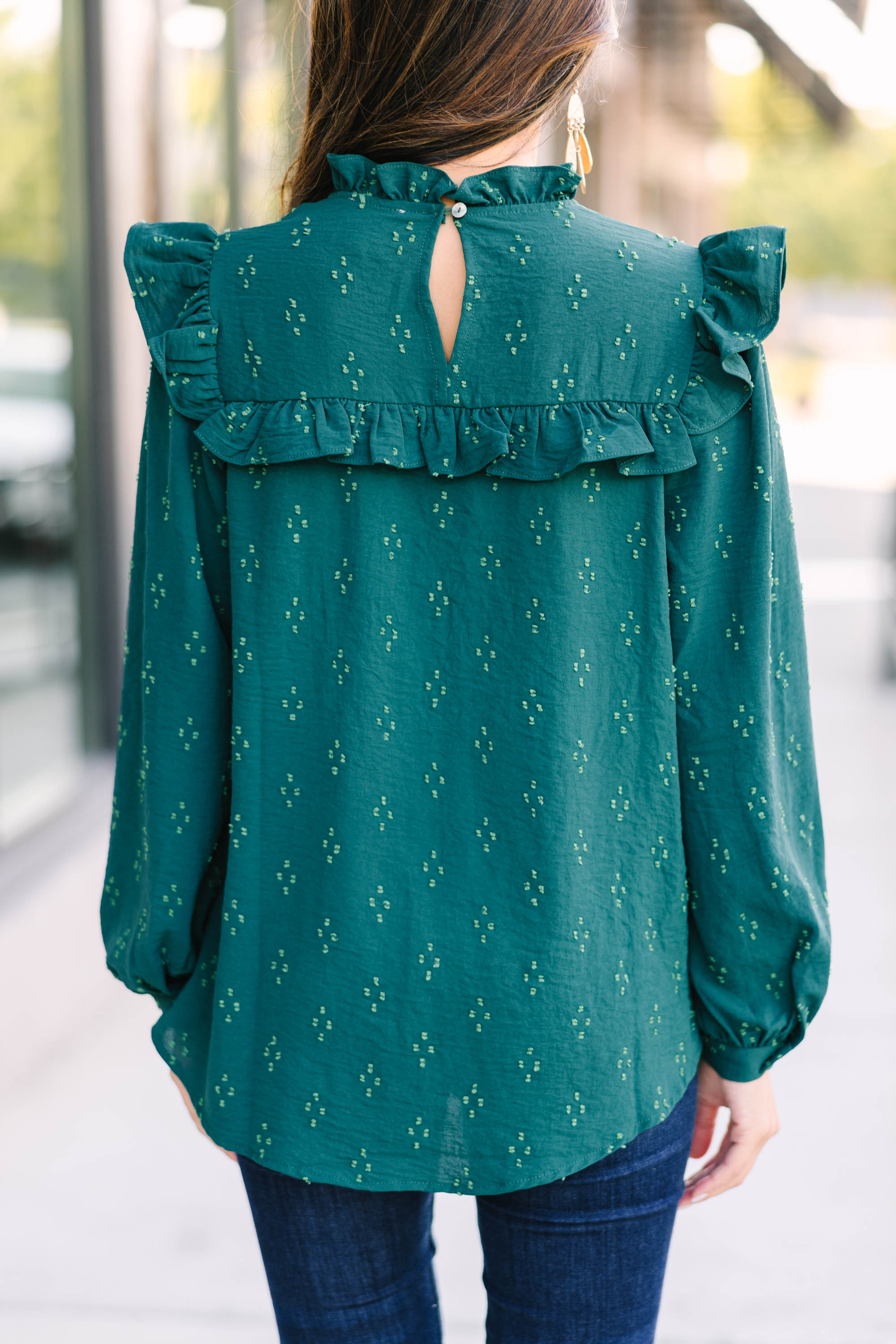 Romantic History Emerald Green Ruffled Blouse