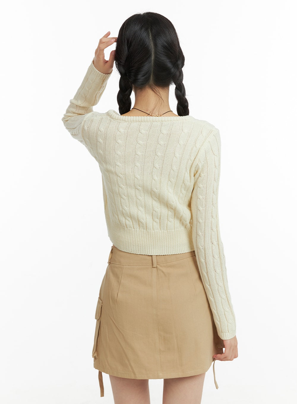 Round Neck Crop Cable Sweater OF408