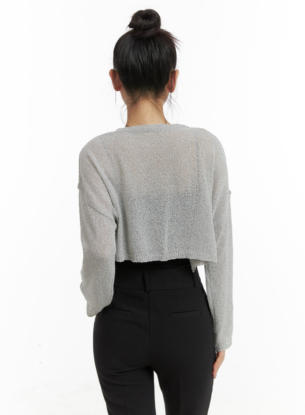 Round Neck Cropped Hollow Out Sweater OA402