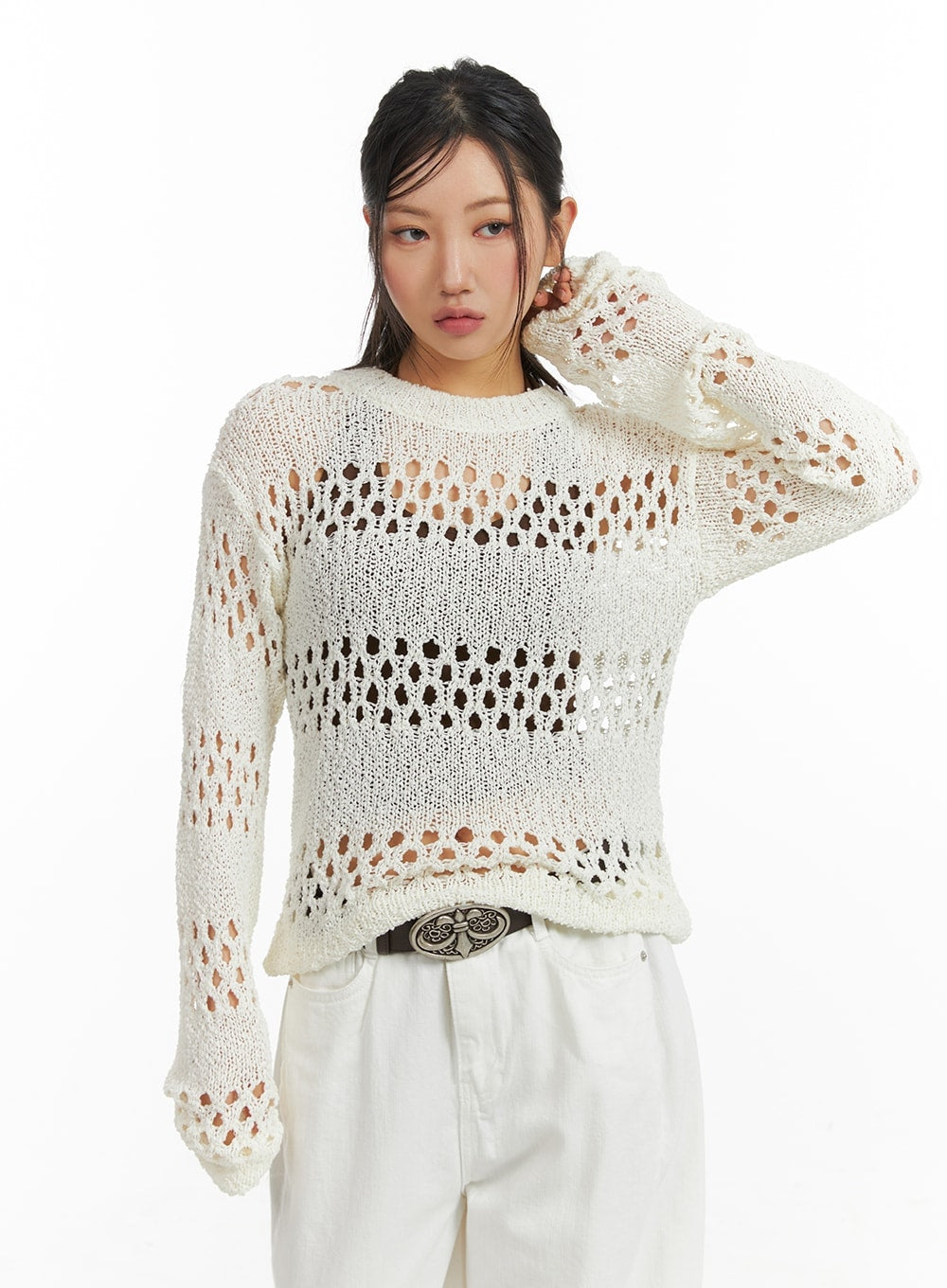 Round Neck Hollow Out Knit Sweater CM408