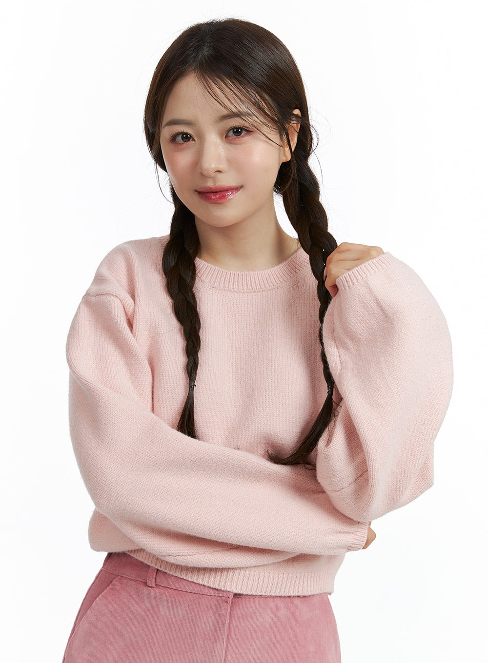 Round Neck Knitted Long Sleeve Sweater OJ415