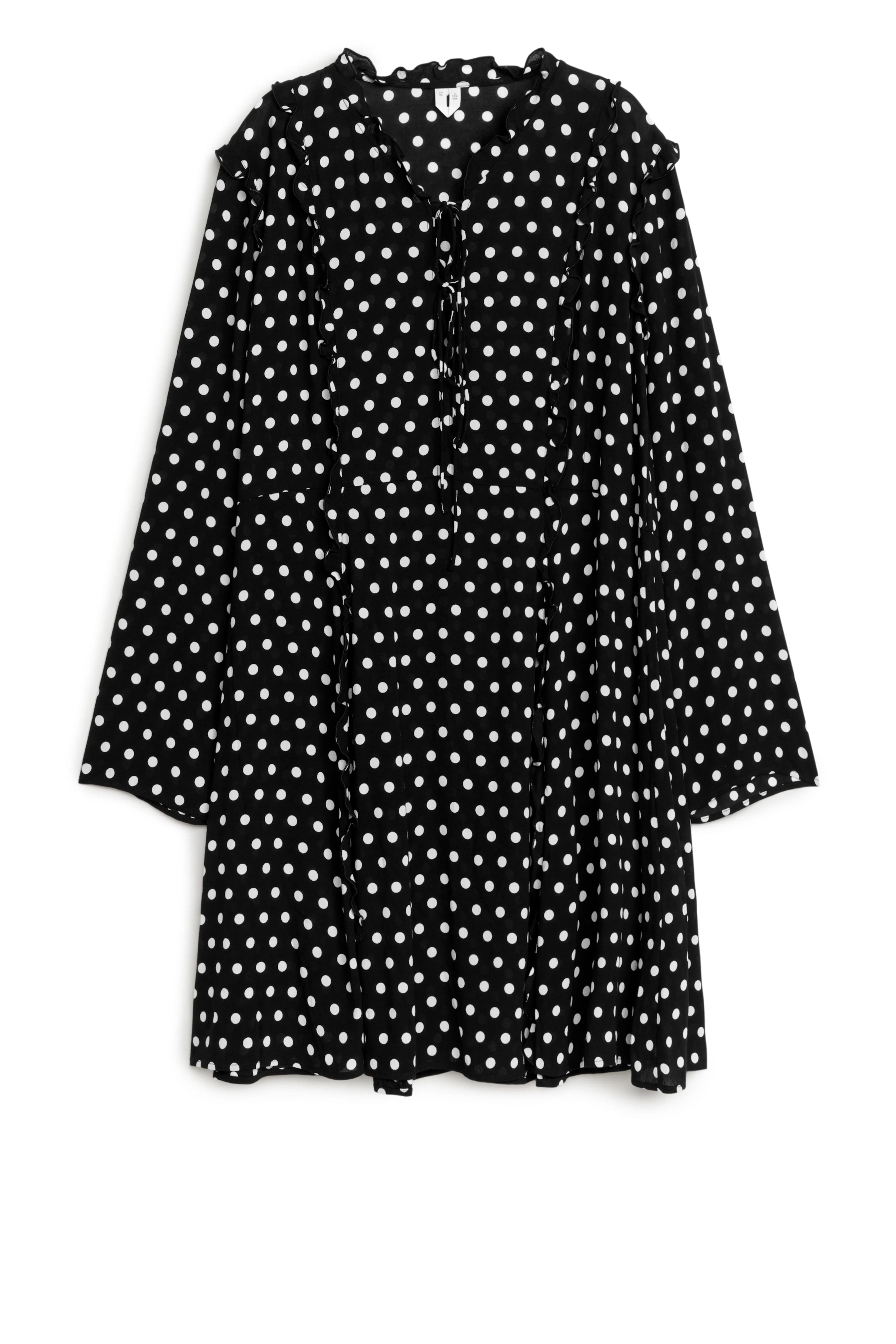 Ruffled A-Line Dress - V-neck - Long sleeve - Black - Ladies | H&M GB