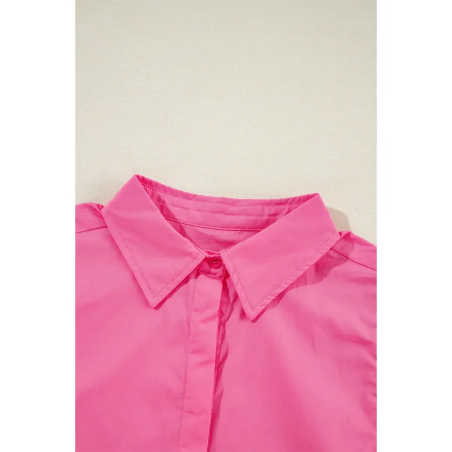 Ruffled Collared Neck Cap Sleeve Shirt