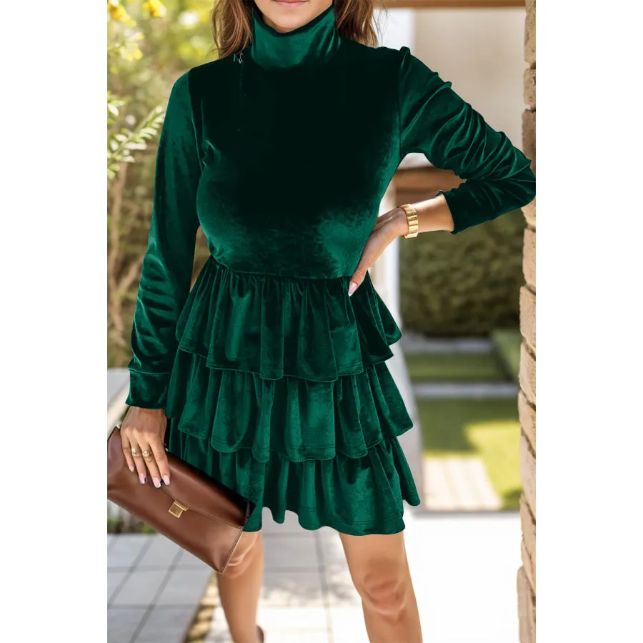 Ruffled Layered Long Sleeve Mini Dress